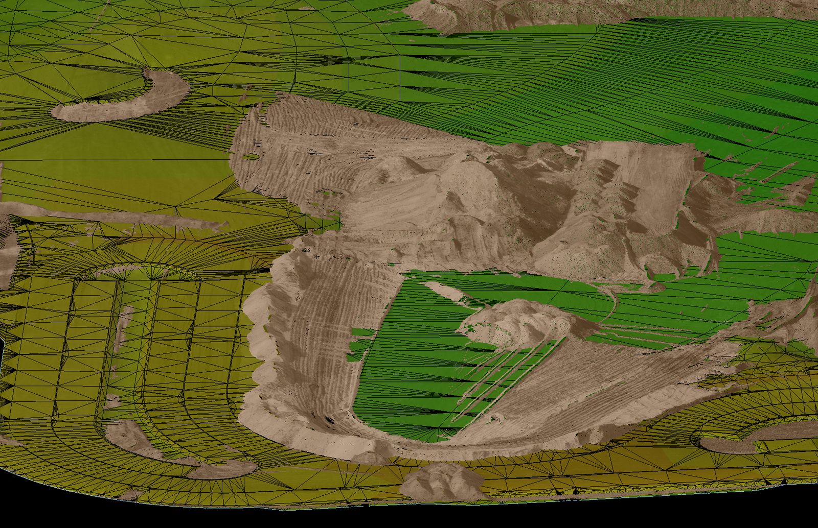 Design surface overlaid on captured terrain for takeoff
